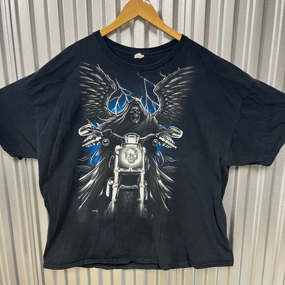 VTG Y2K Ghost Rider Motorcycle Choppers Lightning Black Graphic T Shirt SZ 2XL - Picture 1 of 3